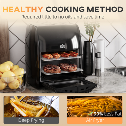 HOMCOM 12L Air Fryer Oven 8 Presets 1800W Rapid Air Circulation Rotisserie Black