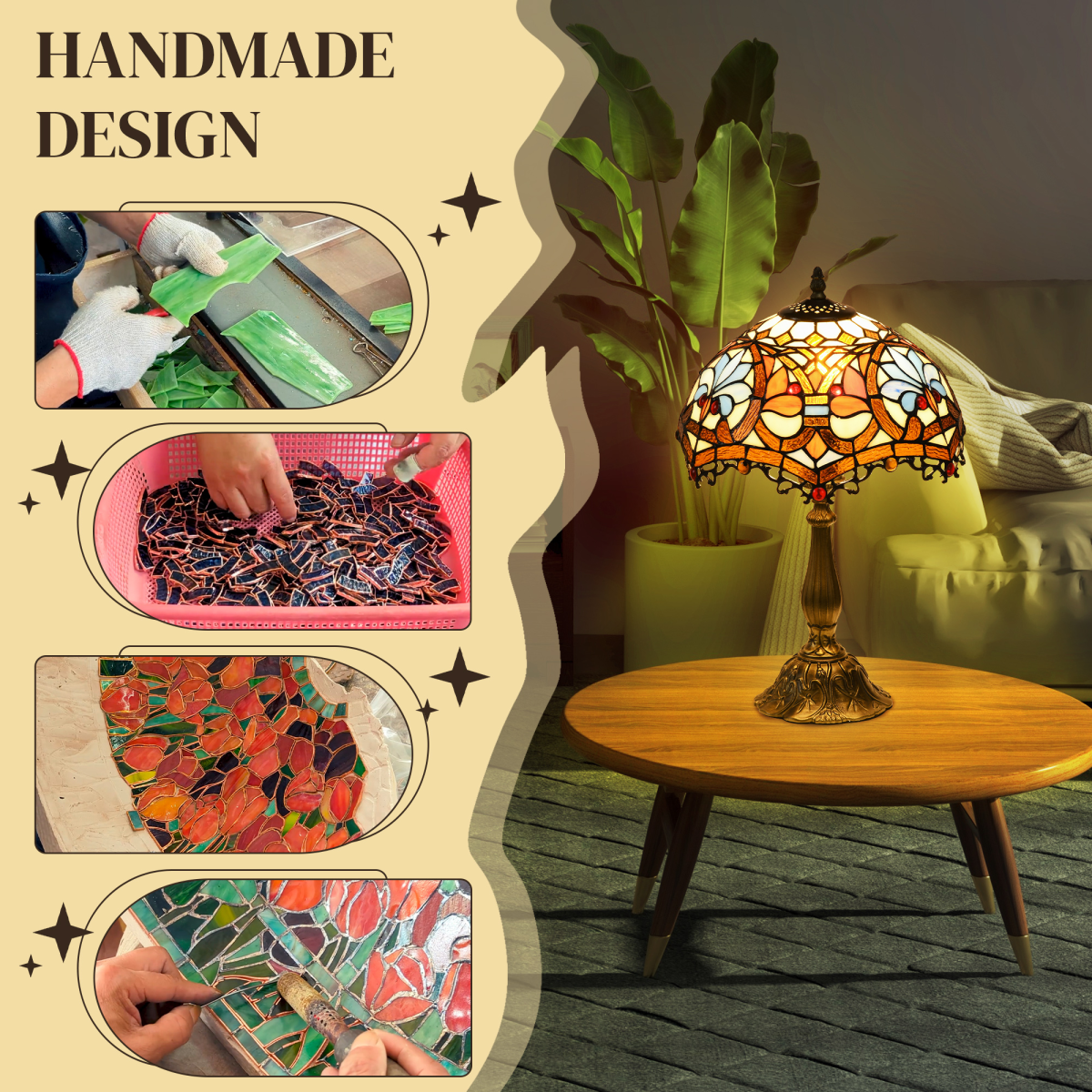 HOMCOM Stained Glass Table Lamp Antique Sunflower E27 Bulb Not Included 48cm