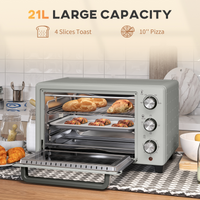 HOMCOM 21L Mini Electric Oven Grill, Adjustable Temp 100-230°C, 1400W Silver