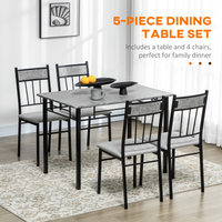HOMCOM 5-Piece Dining Table Set 4 Chairs Marble-Effect, Padded Seats, Light Grey