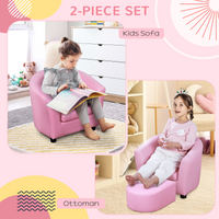 HOMCOM Kids Mini Sofa Armchair with Ottoman, Playroom Bedroom, Pink & Black 45kg