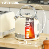 HOMCOM Cream 1.7L 3000W Electric Kettle & 4-Slice Toaster Set, 7-Level Browning