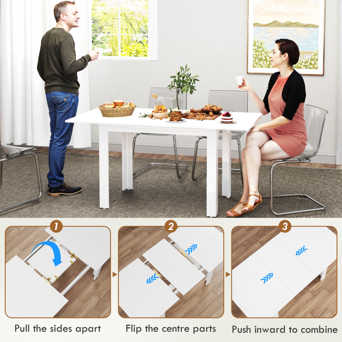 HOMCOM Extendable Dining Table, Seats 4-6 People, High Gloss White