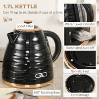 HOMCOM Electric Kettle Toaster Set 1.7L Rapid Boil 4 Slice Black UK Plug