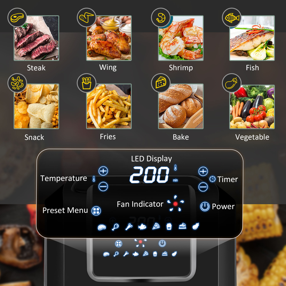 HOMCOM 1700W Air Fryer 6.5L Digital Timer LED Low Fat Rapid Air Fryer Oven