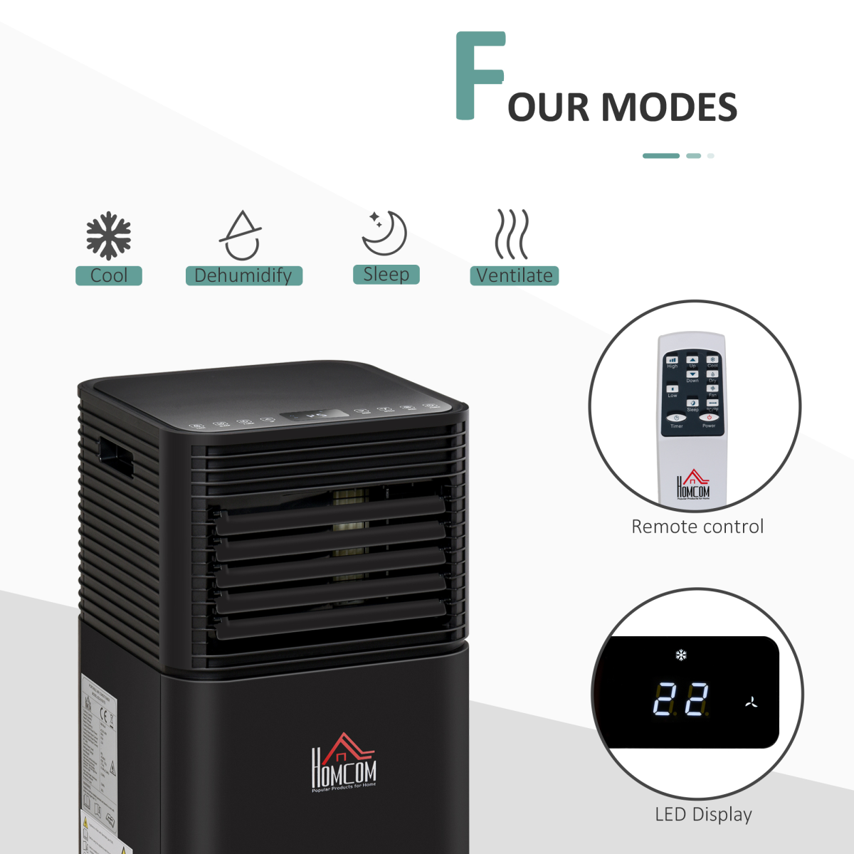 5000 BTU Portable Air Conditioner 4-in-1 4 Modes LED Timer Remote R290 HOMCOM