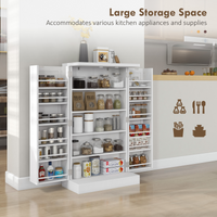 HOMCOM White Kitchen Cupboard Double Doors 5-Tier Shelf 12 Spice Racks