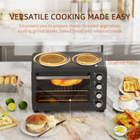 HOMCOM 28L Toaster Oven 2 Hot Plates Grill Roast Bake Countertop 2600W Black