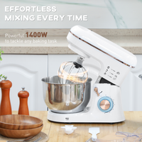 HOMCOM Electric Stand Mixer 5L 1400W Dough Hook Whisk Beater 6 Speed White
