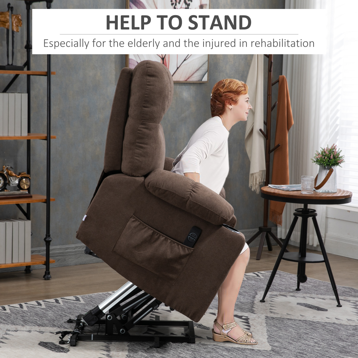 HOMCOM Heavy Duty Riser Recliner Lift Chair for Elderly, Remote, Brown 150kg