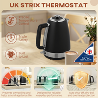 HOMCOM Black 1.7L 3000W Kettle & 4-Slice 1860W Toaster Set w/ Crumb Tray