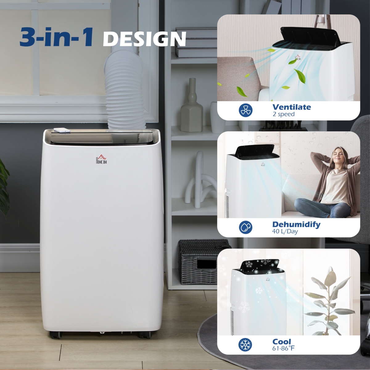 HOMCOM 14,000BTU Portable Air Conditioner AC, Remote, Timer, Dehumidify, Fan
