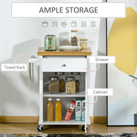 Rolling Kitchen Cart Storage Trolley with Drawer Towel Rail White UK