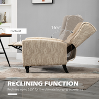 HOMCOM Beige Marble Effect Manual Reclining Armchair Footrest Nailhead Studs 150kg