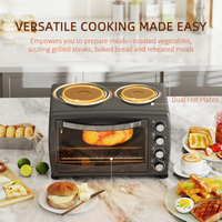 HOMCOM 36L Toaster Oven 2 Hot Plates 2600W Grill Roast Bake with Timer Black UK
