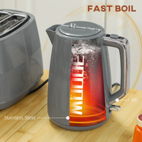 HOMCOM 1.7L Fast Boil Kettle & 2 Slice Toaster Set Grey Silver, BPA Free