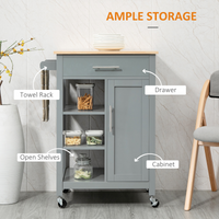Kitchen Trolley Utility Cart on Wheels Grey with Drawer & Open Shelf Storage