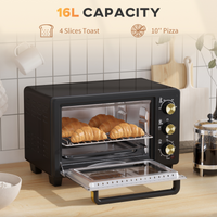 HOMCOM 16L Mini Countertop Oven 1400W Adjustable Temp Timer 100-230°C Black