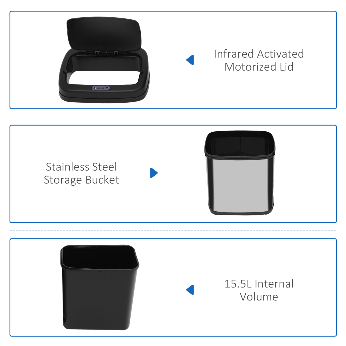 iHomeDirect 20L Stainless Steel Infrared Auto Sensor Kitchen Bin, 4xAA, Auto/Open