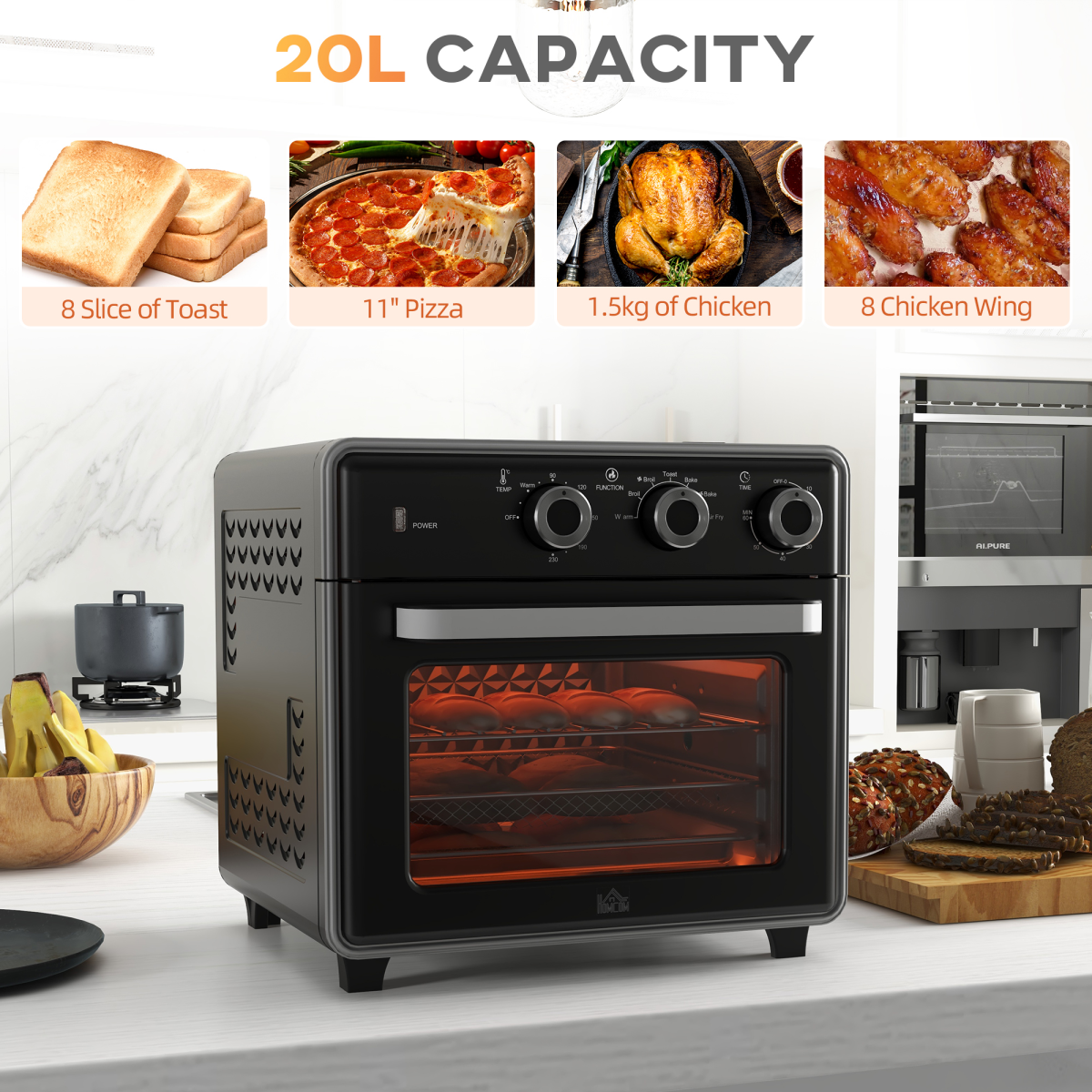HOMCOM 20L Air Fryer Oven Mini Countertop Convection Oven 1400W Black