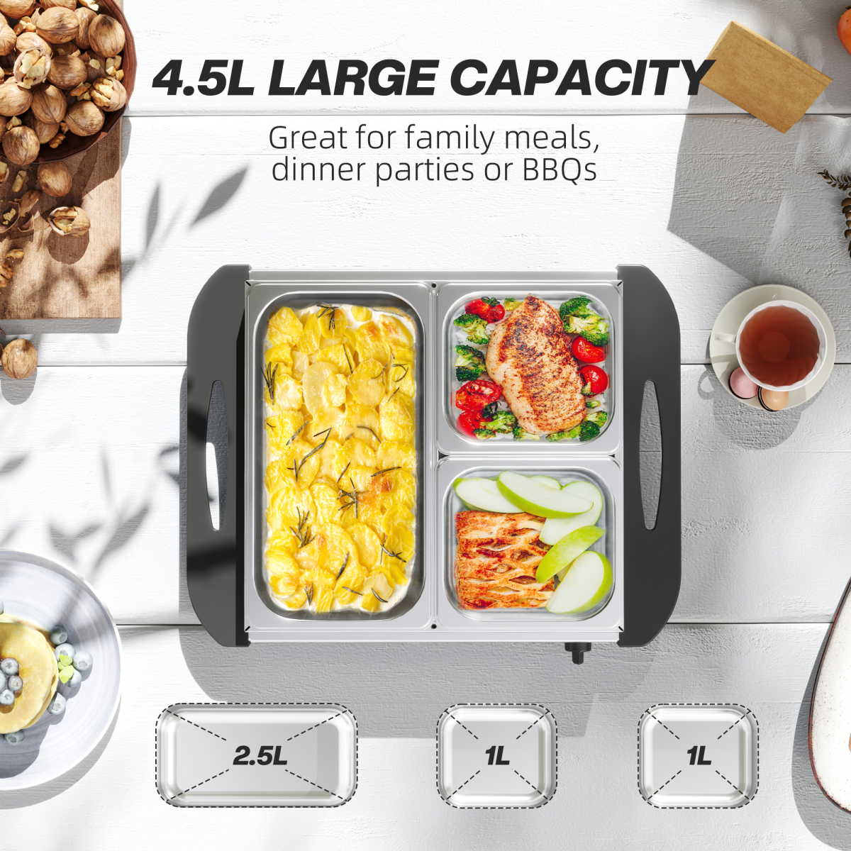 HOMCOM 6L Electric Food Warmer Buffet Server 70–95°C with Lids, Trays