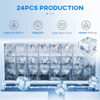 HOMCOM Countertop Ice Maker Machine, 20kg/24h, 3.2L LCD, Self-Clean, 20 Ice Cubes