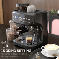 15 Bar Espresso Coffee Machine Black w/ Integrated Bean Grinder & Steam Wand