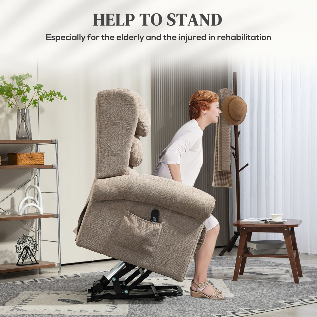 HOMCOM Power Lift Recliner Chair Elderly Remote Control Khaki 150° 135kg