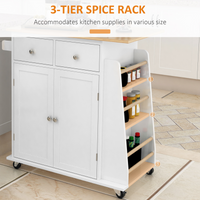 Kitchen Island Storage  Rubber Wood Top, 3-Tier Spice Rack,