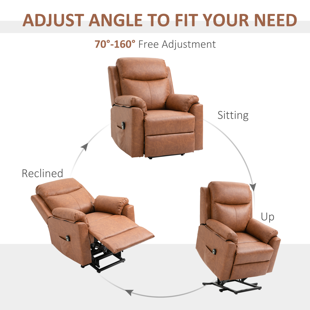 HOMCOM Electric Power Lift Chair Riser Recliner w/ Remote Control Brown 120kg