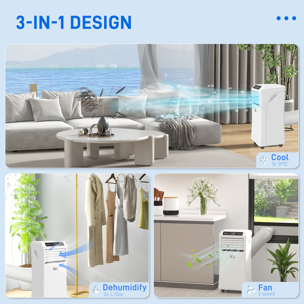 HOMCOM 1080W Portable Mobile Air Conditioner Dehumidifier Fan w RC 24hr Timer