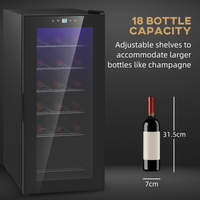 HOMCOM 50L Wine Cooler Fridge 18 Bottles Undercounter Glass Door LED 41dB