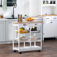 Kitchen Island Trolley 74W x 37D x 76Hcm White Pine Worktop 6-Bottle Wine Rack