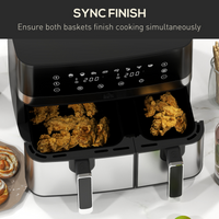HOMCOM Dual Zone Air Fryer 8.5L, SYNCFinish, 8 Presets, 2700W, Black/Silver