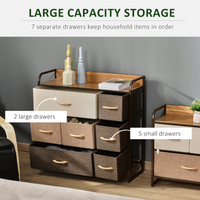 HOMCOM 7 Drawer Fabric Dresser Chest of Drawers Storage Organizer MDF Top