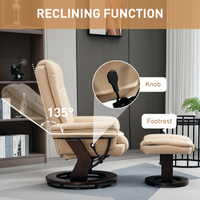 HOMCOM Swivel Manual Recliner Lounge Chair + Footrest Set PU Leather Beige 130kg