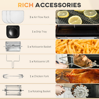 HOMCOM 12L Air Fryer Oven 8 Presets 1800W Rapid Air Circulation Rotisserie Black