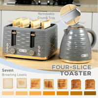 HOMCOM 1.7L Kettle & 4-Slice Toaster Set, Rapid Boil, Grey, 7 Browning Levels