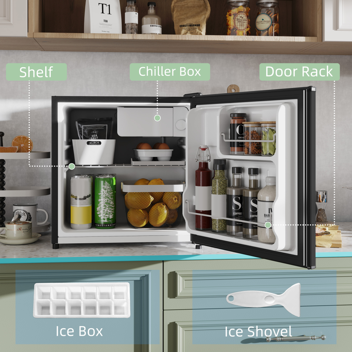 HOMCOM 46L Tabletop Mini Fridge with Chiller Box, Adjustable 0-8℃, Black