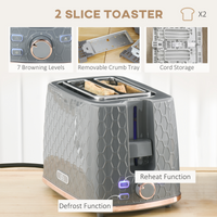 HOMCOM 1.7L Kettle & 2 Slice Toaster Set Fast Boil Honeycomb Grey UK