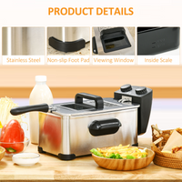 HOMCOM 3L Deep Fat Fryer 2000W Adjustable Thermostat 60min Timer Glass Lid