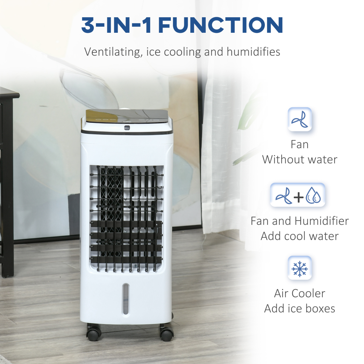 HOMCOM 3-in-1 Portable Air Cooler 4L Tank 7.5H Timer Remote White 25㎡