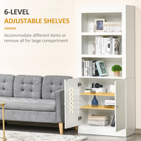White Kitchen Cupboard Sideboard with 6-Tier Shelving, Double Door Storage