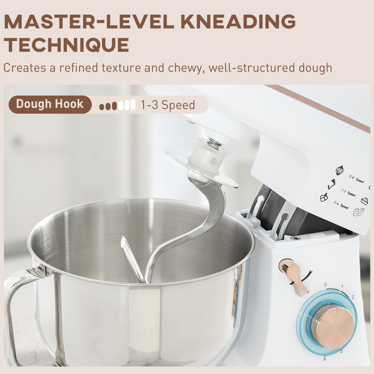 HOMCOM Electric Stand Mixer 5L 1400W Dough Hook Whisk Beater 6 Speed White