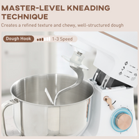 HOMCOM Electric Stand Mixer 5L 1400W Dough Hook Whisk Beater 6 Speed White