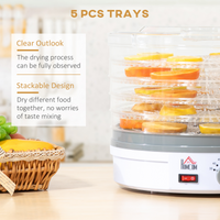 5 Tier Food Dehydrator 245W Stainless Steel Dryer Timer LCD 35-70°C White