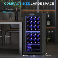 HOMCOM 86L Dual Zone Wine Cooler, Black, 5–18°C Touch Control, UV Glass Door