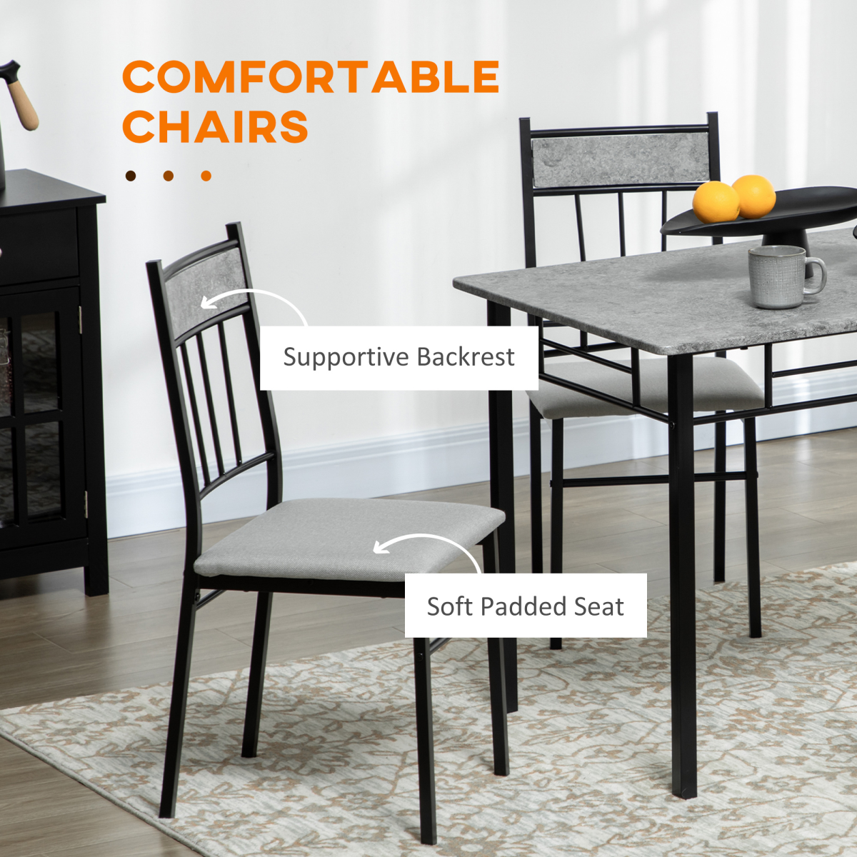 HOMCOM 5-Piece Dining Table Set 4 Chairs Marble-Effect, Padded Seats, Light Grey