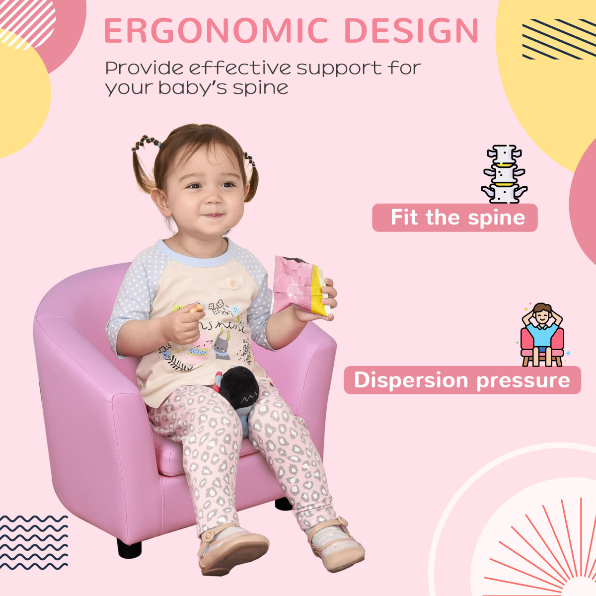 HOMCOM Kids Mini Sofa Armchair with Ottoman, Playroom Bedroom, Pink & Black 45kg