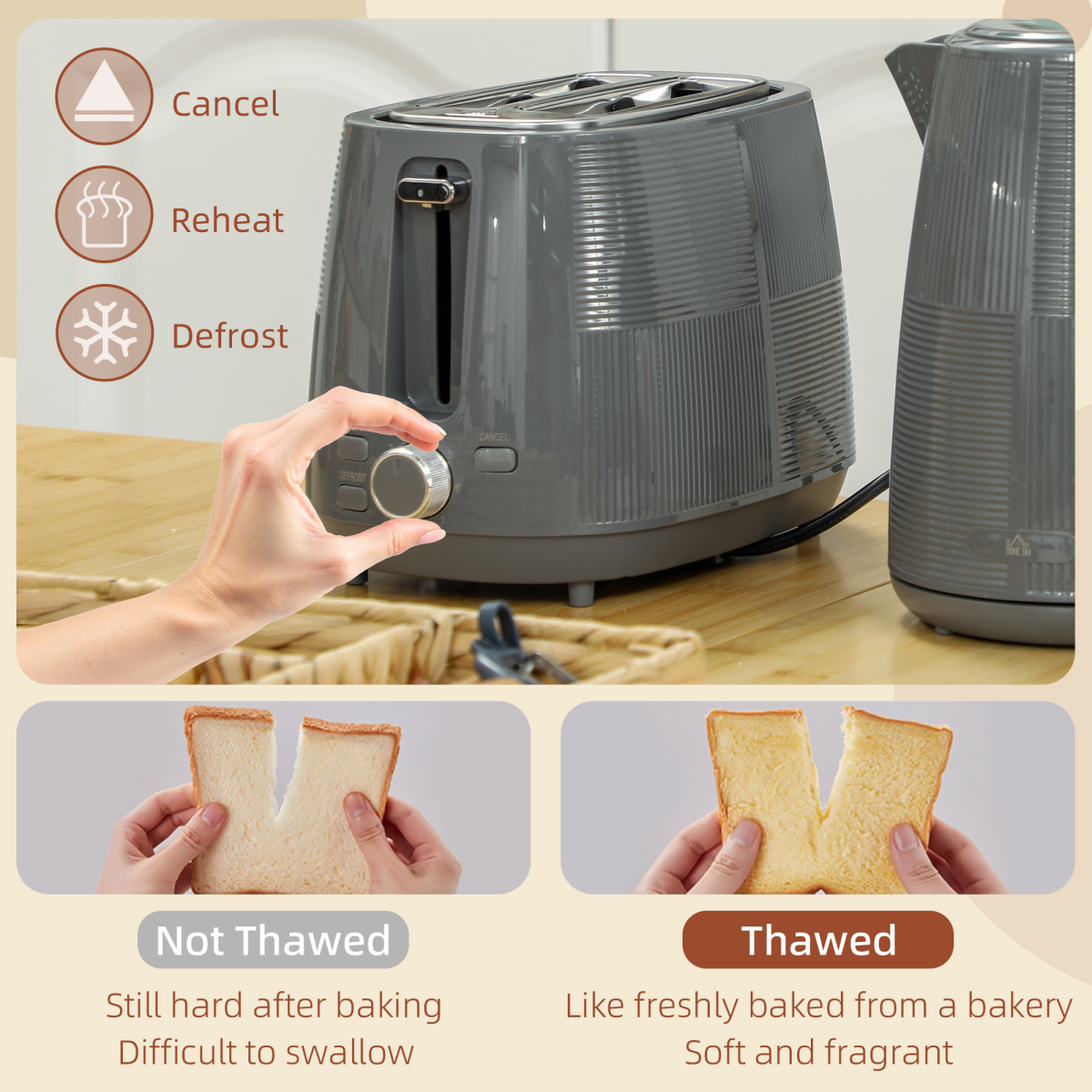 HOMCOM 1.7L Fast Boil Kettle & 2 Slice Toaster Set Grey Silver, BPA Free